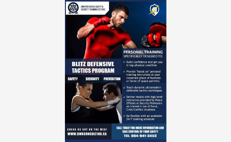 A flyer for personal training with a picture of a man in red.